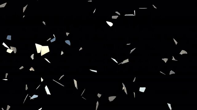 Flying shards of glass in slow motion. Alpha Channel