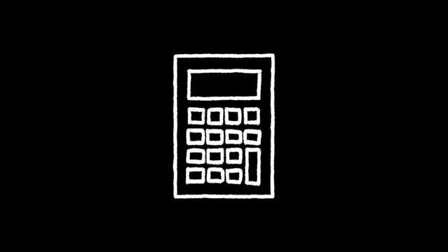 Hand Drawn White Calculator Doodle Animation Seamless Loop on Transparent Background with Alpha Channel