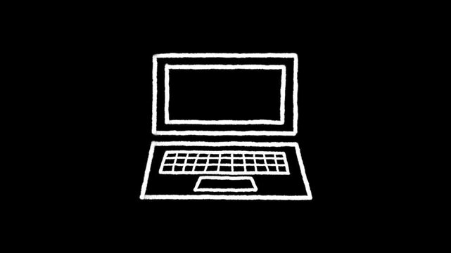 Hand Drawn White Laptop Computer Doodle Animation Seamless Loop on Transparent Background with Alpha Channel