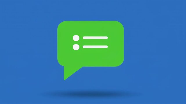 Growing Green Chat Bubble Animation with Menu Icon on Blue Background