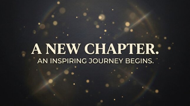Inspiring new chapter typography banner with glowing golden bokeh lights on dark background for Hispanic Heritage Month, milestones, and success.