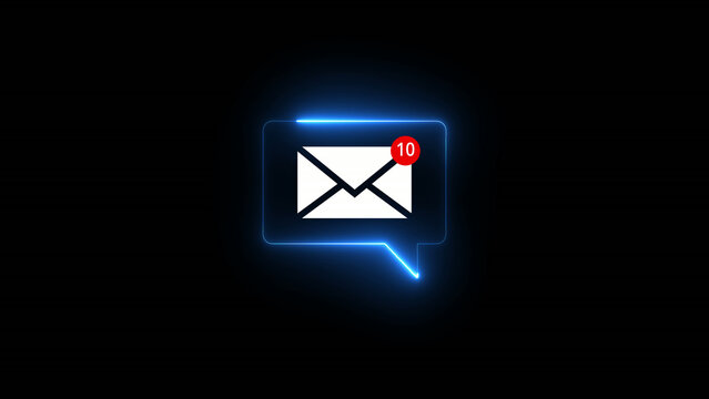 New email notification alert concept. A person receiving new message notification on their smartphone. digital envelope icon with a red alert symbol represents incoming email on a black background. 4k