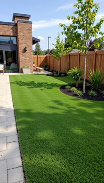 Eco friendly commercial landscaping project utilizing premium waterless artificial lawn