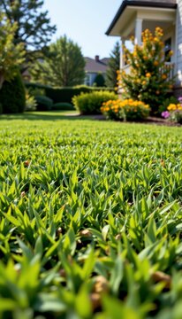 Well manicured green grass turf representing premium real estate landscape quality