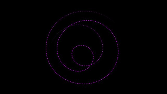 Abstract purple dotted circles rotating on black background circle dot shape