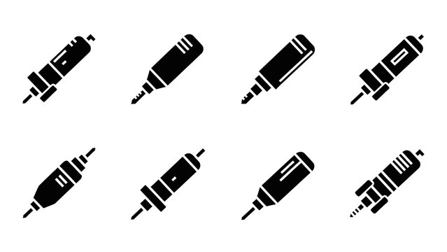 Technical marker and soldering iron silhouette tool icons.