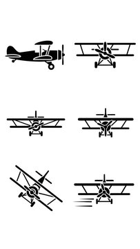 Vintage biplane airplane silhouettes set.