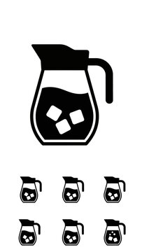 Water pitcher and cold beverage silhouette icon collection.