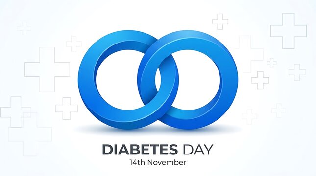 World diabetes day background, blue linked rings symbol representing global health awareness