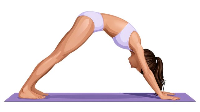 Woman practicing downward dog yoga pose on mat