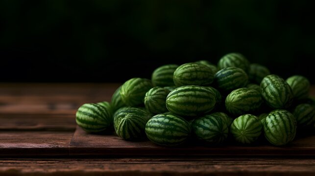 Tiny Watermelons Still Life Captures Summer's Freshness on Rustic Wood Background