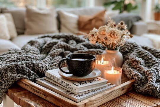 Cozy living room creating warm hygge atmosphere