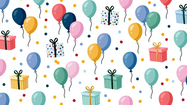 Colorful balloons and gifts pattern for celebration background