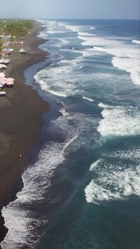 Drone View of Cuyutlan Beach Shoreline and Waves in Colima Mexico