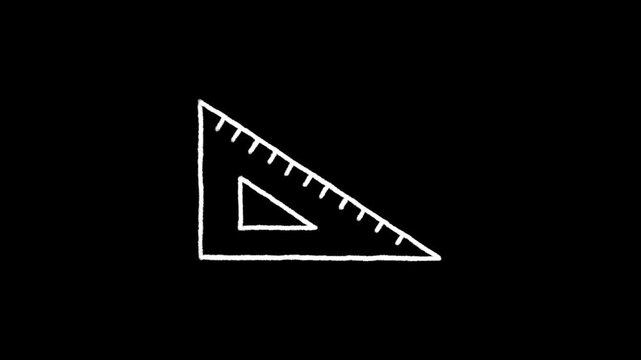 Hand Drawn White Triangle Ruler Doodle Animation Seamless Loop on Transparent Background with Alpha Channel