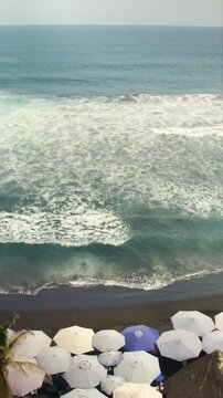 Drone View of Cuyutlan Beach in Colima Mexico with Enramadas and Sea