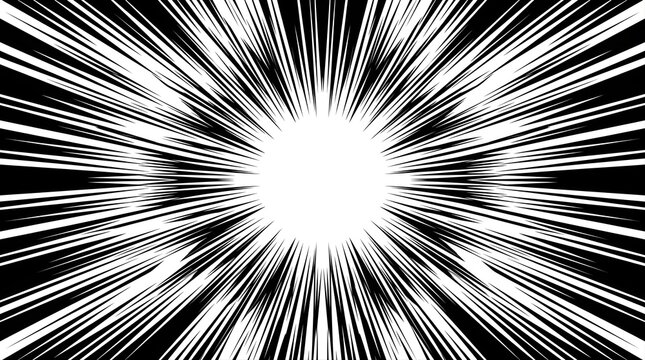 Black and white manga speed lines background with radiating radial rays