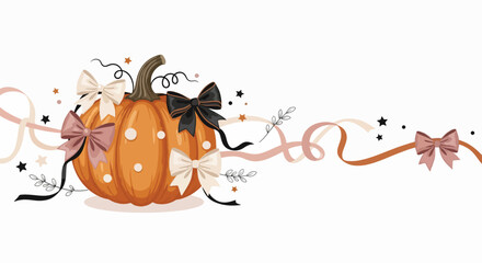 Fototapeta premium Decorated pumpkin with bows and ribbons for autumn