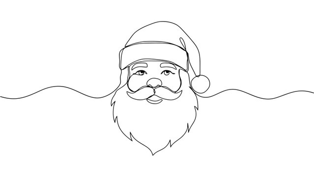 Santa Claus face with hat and beard continuous line portrait