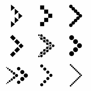 Colecci&oacute;n de nueve flechas geom&eacute;tricas &uacute;nicas en blanco y negro