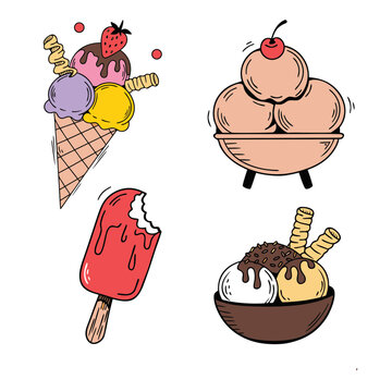 Cute Ice Cream Dessert Illustration Collection with Cones, Sundaes and Popsicle