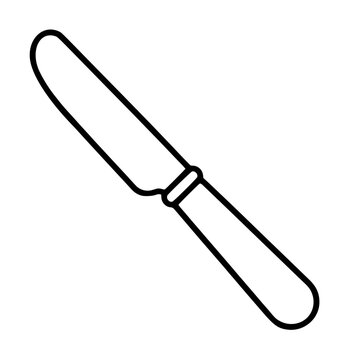 Minimalist hand-drawn butter knife vector icon outline illustration isolated on white background, simple line art culinary utensil design for kitchen and dining graphics