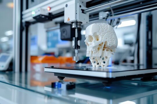 3D printer building anatomical skull model