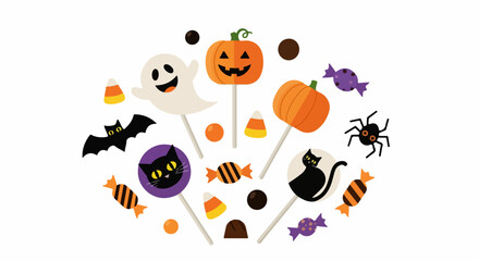 Fototapeta premium Cute Halloween Lollipops and Sweets Illustration