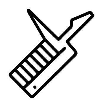Vintage keytar synthesizer vector icon illustration featuring a retro electric keyboard with shoulder strap design, minimalist hand-drawn outline style in black monochrome for music themes