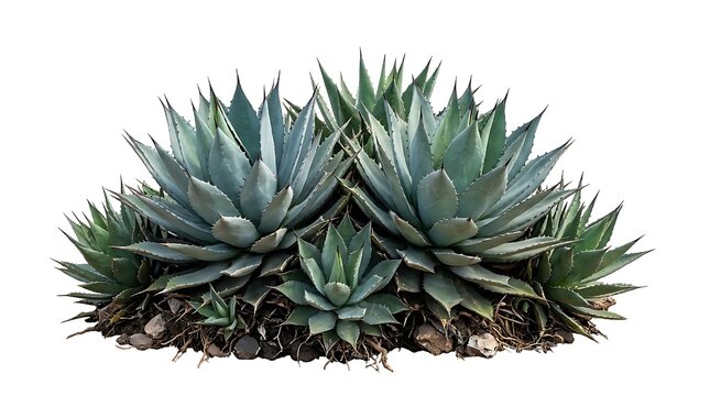 group of agave plants isolated on transparent background cut out