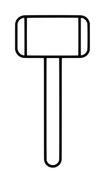 Hand-traced vector icon illustration of a classic wooden mallet, featuring a large rectangular head and a long slender handle, minimalist outline design in black on white background, perfect for