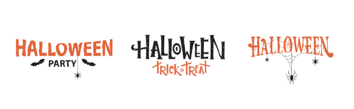 Halloween lettering with spiderweb and spooky details on a white background