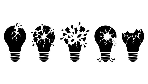 Collection of cracked light bulb icons