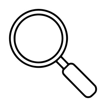 Minimalist hand-drawn magnifying glass vector icon outlined in black, featuring a round lens and slim handle, perfect for search investigation and discovery themed designs