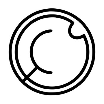 Hand-traced vector icon illustration of a magnifying glass search symbol, featuring bold black outlined circular lens with interior shine and handle, isolated on white background, perfect graphic