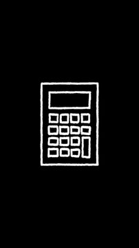 Hand Drawn White Calculator Doodle Animation Seamless Loop on Transparent Background with Alpha Channel