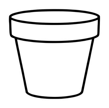 Hand-traced vector icon illustration of a simple empty flower pot container, hand-drawn outline style for gardening, planting, and botanical design projects, clean minimalist sketch