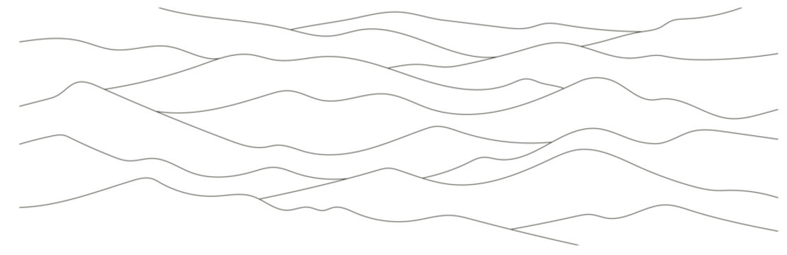 Mountain wave line abstract landscape illustration featuring simple black flowing layered contours.