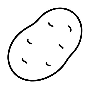 Hand-drawn outline vector illustration of a potato with small sprout marks, simple black line art icon on white background, minimalist vegetable sketch for culinary and agricultural designs