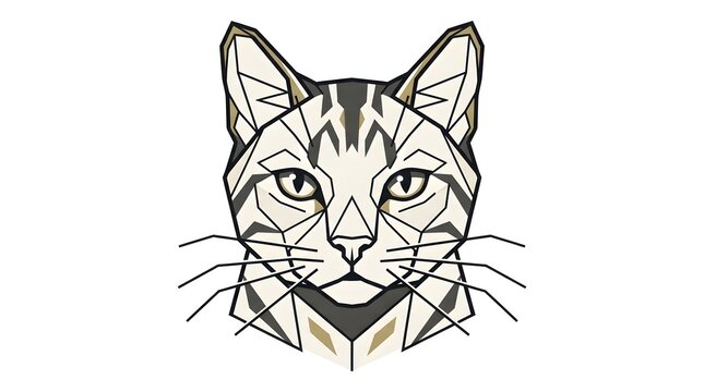 Geometric minimalist cat head illustration isolated on white background