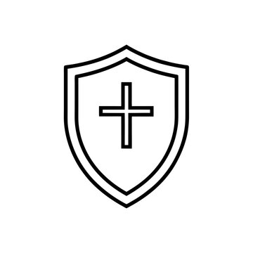 Black outline shield icon with a cross Vector