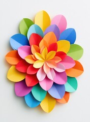 Fototapeta premium Colorful paper petals form a vibrant, layered bloom on a clean white surface