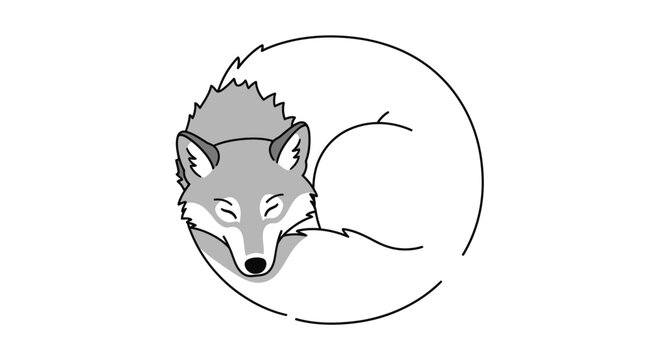sleeping fox in circle, minimalist illustration