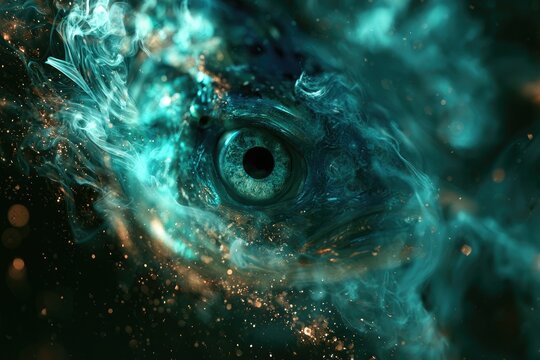 Ethereal eye emerges from swirling cosmic gas and glittering particles