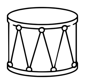 Hand drawn drum vector icon illustration outlined percussion instrument with zigzag lacing strings and tension lugs for music design