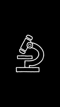 Hand Drawn White Microscope Doodle Animation Seamless Loop on Transparent Background with Alpha Channel