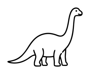 Hand-drawn black outline vector illustration of a long-necked sauropod dinosaur standing on four legs with a small rounded head and long tapering tail in minimalist line art style © MdMonower