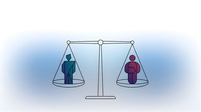 Balance scale comparing male and female figures for gender equality concept
