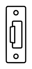 Hand-drawn black outline vector icon of a rectangular door strike plate with rounded corners, featuring a latch opening and two mounting screws for hardware illustration design © MdMonower