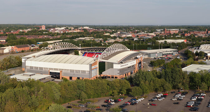 Aerial Image of The Brick Community Stadium and Wigan Townscape